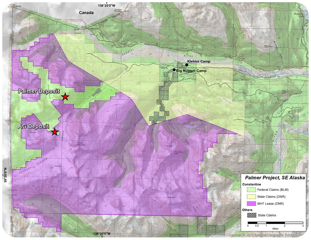 Map showing deposit locations